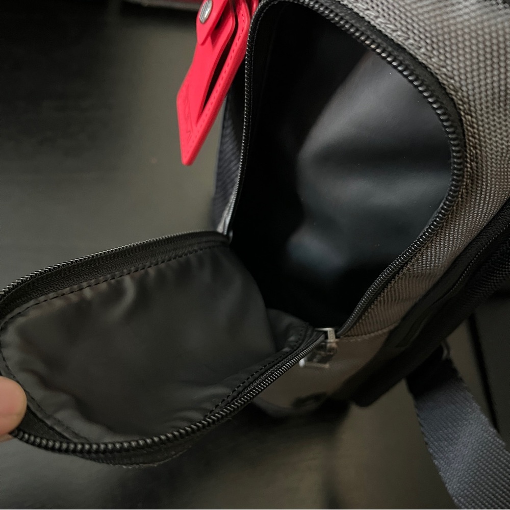 Tumi Gray, Black, and Red Higgins Ballistic Nylon Sling Bag - Picture 4 of 11